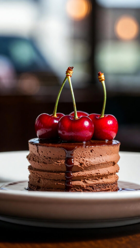 Deser z musem czekoladowym i wiśniami